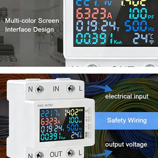 Tuya 8in1 WIFIสมาร์ทเครื่องวัดพลังงานไฟฟ้า หน้าจอสี 2P AC 170-270V 63A รีโมทคอนโทรลแรงดันไฟฟ้าปกป้อง