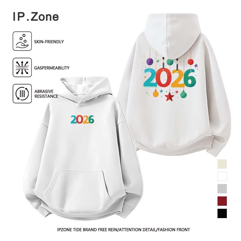 เสื้อฮู้ด Happy New Year 2026 ผ้าสำลีหนานุ่ม ใส่ได้ทั้งชายและหญิง คุณภาพดี สไตล์เกาหลี (จัดส่งตลอด 24 ชั่วโมง)