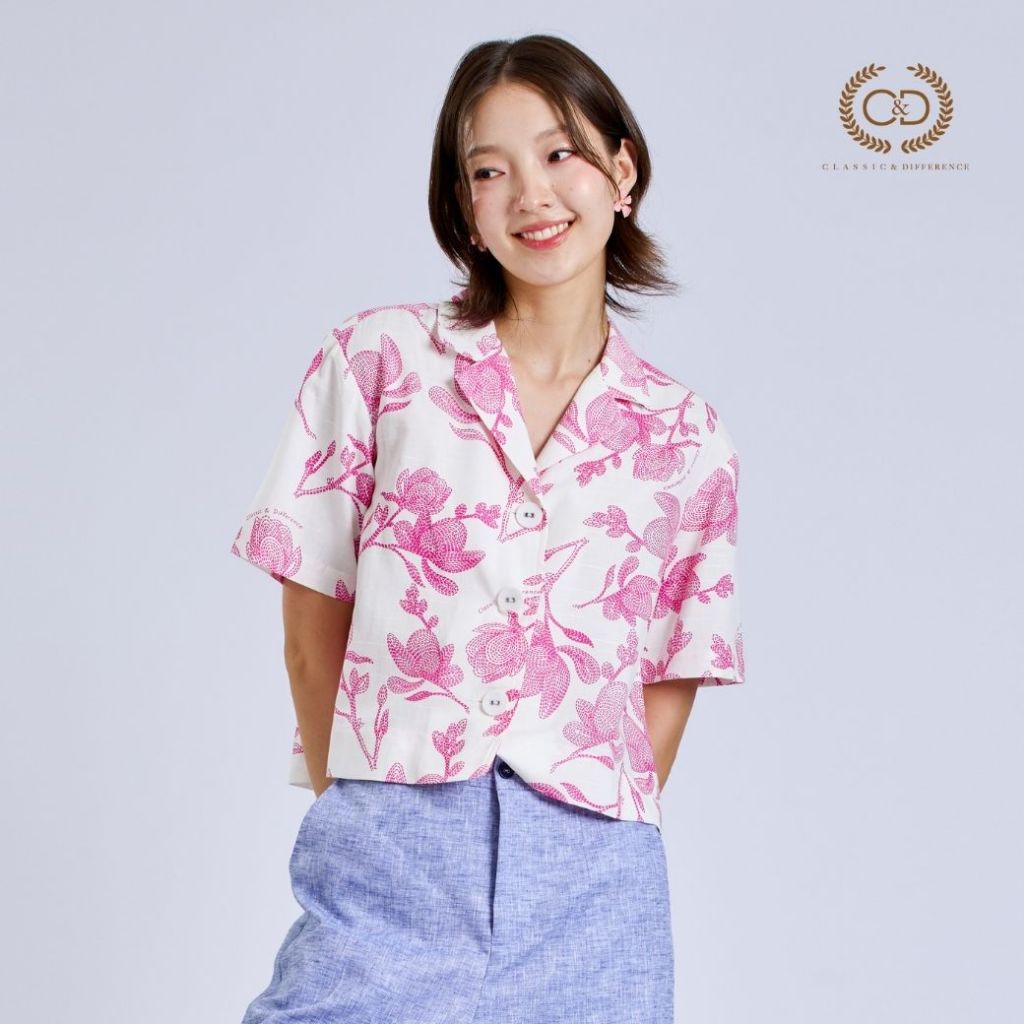 C&D Woman’s blouse Pink Flower stitch  เสื้อผู้หญิง แขนสั้น สีชมพู CC6PPI