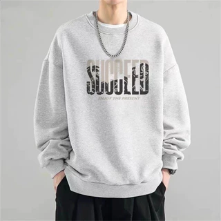 COD✅ (จัดส่งตลอด24ชั่วโมง)ผู้ชายและผู้หญิง เสื้อสเวตเตอร์คอกลมแขนยาว สไตล์เกาหลี กระแสหลวมๆ COTTON100% กราฟฟิตี้สุดเทรนด