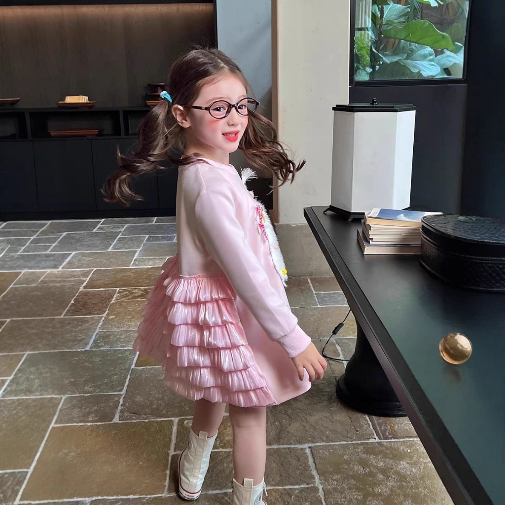 BB154 ชุดเดรสลูกสาวน่ารัก ลายหมาน้อย แขนยาวกันหนาว สีชมพู น่ารักมากกก ราคา ถูกที่สุด ดีลบีเคเค แกลเลอรีภาพที่ 4