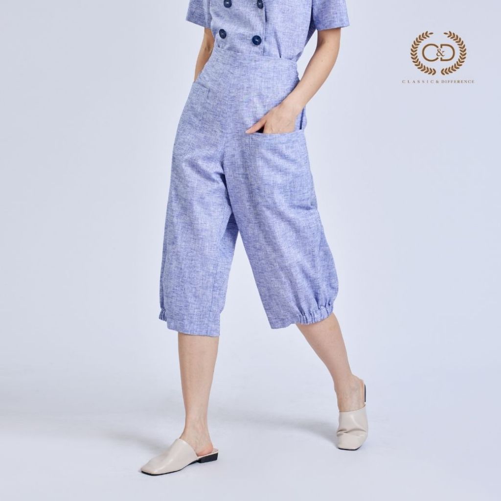 C&D กางเกงผู้หญิง ลินิน ฟิวชั่น ขายาว สีฟ้า C9ZFDB