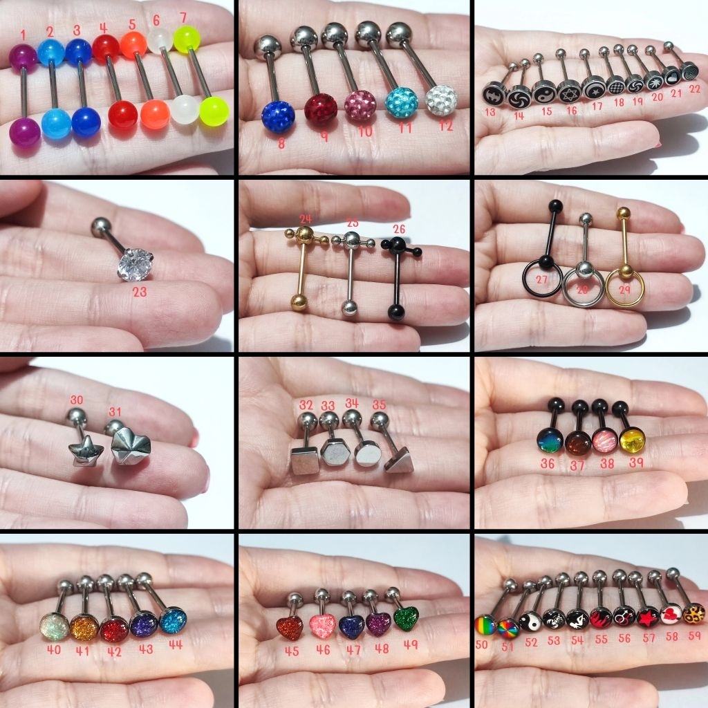 (1อัน)จิวลิ้นขึ้นลวดลาย วัสดุก้านสแตนเลส