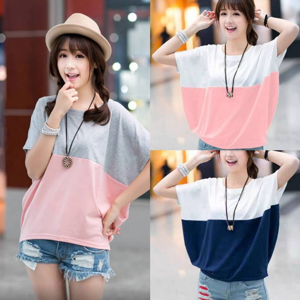 Cynthai ✨  ล้างสต๊อค เสื้อยืดคอกลม 2สี ผ้ายืดได้เยอะ ใส่สบาย ราคาถูกมาก พร้อมส่งในไทย #9526