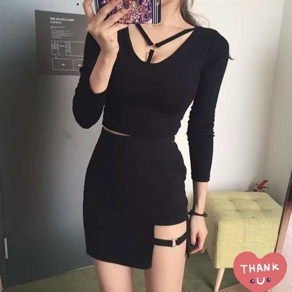 Khawzzส่งเร็ว กระโปรงทรงเอ ดีไซน์ผ่าข้างแต่งห่วง (S-3XL) ใส่ง่าย มีซิปข้าง ดีเทลสวยเซ็กซี่ พร้อมส่งจากกทม