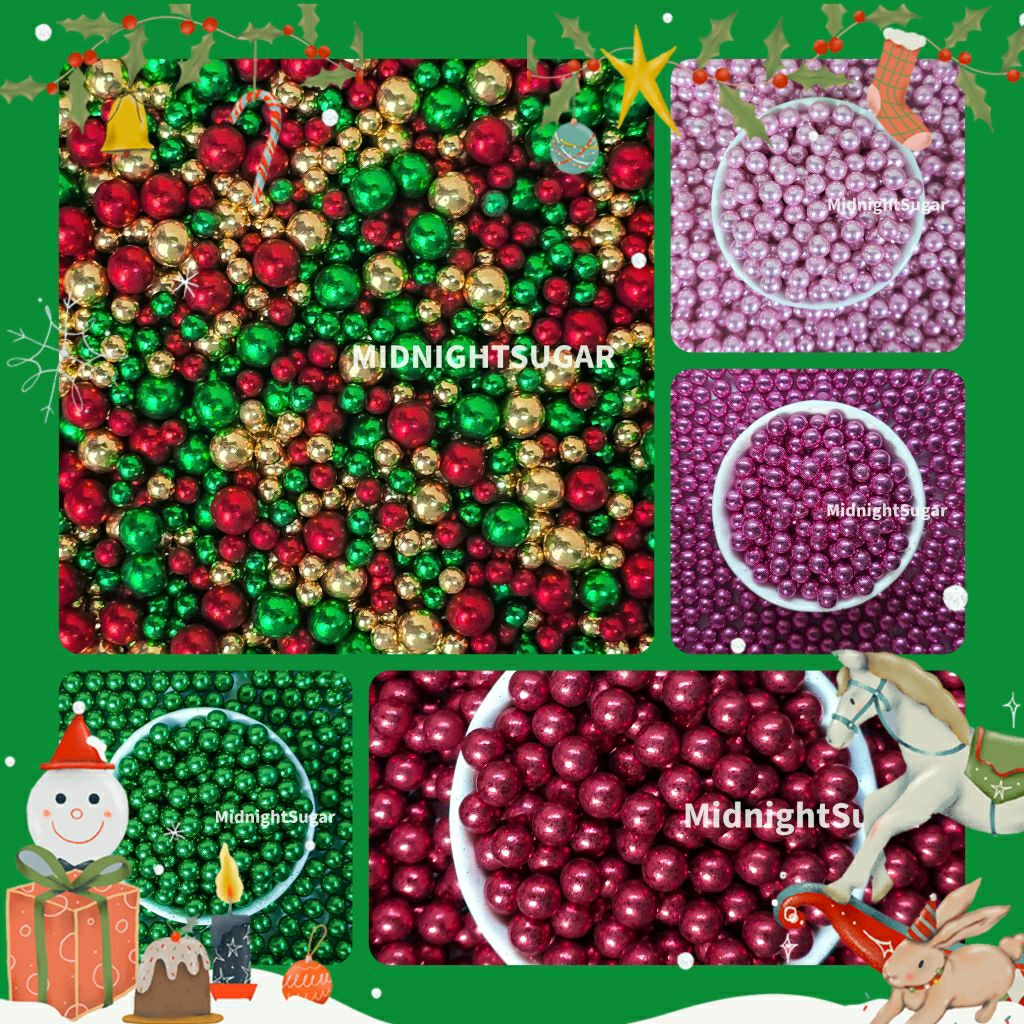 พร้อมส่ง🇹🇭 น้ำตาลตกแต่งขนม ไข่มุกน้ำตาล 4/7มิล สีเมทัลลิค แบ่งขาย 25/100 กรัม