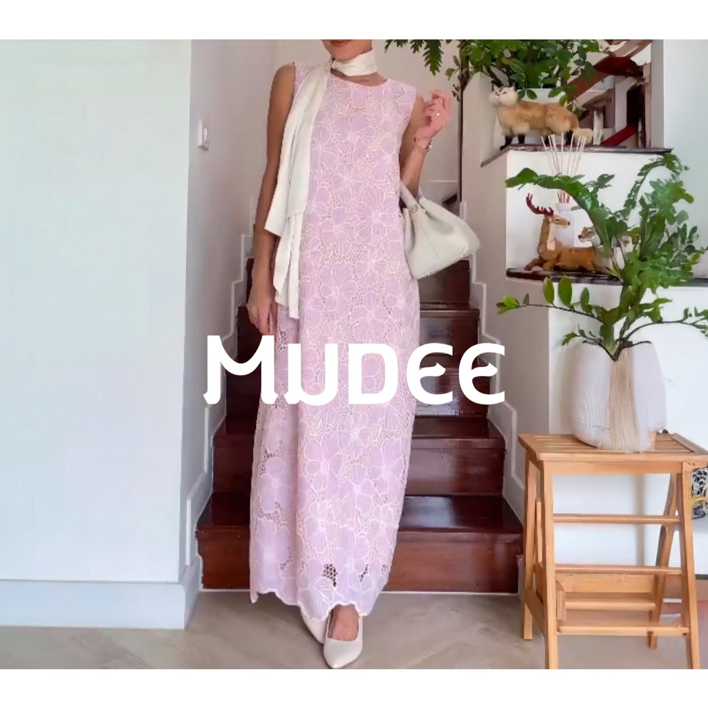 MUDEE เดรสลูกไม้ผ้าคอตตอน สีพาสเทล