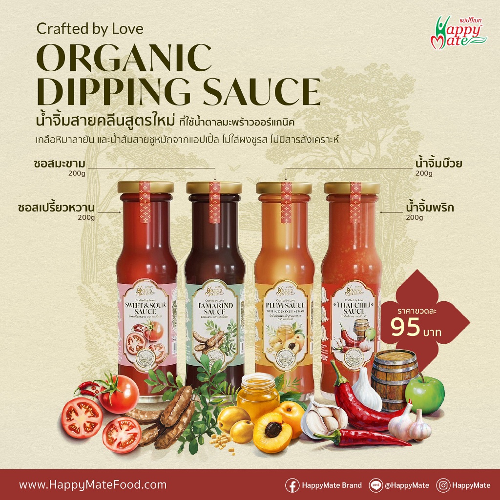 HappyMate น้ำจิ้มสายคลีน 4 สูตร(โฉมใหม่) ไม่มีสารกันบูดและสารสังเคราะห์  เหมาะสำหรับคนรักสุขภาพ