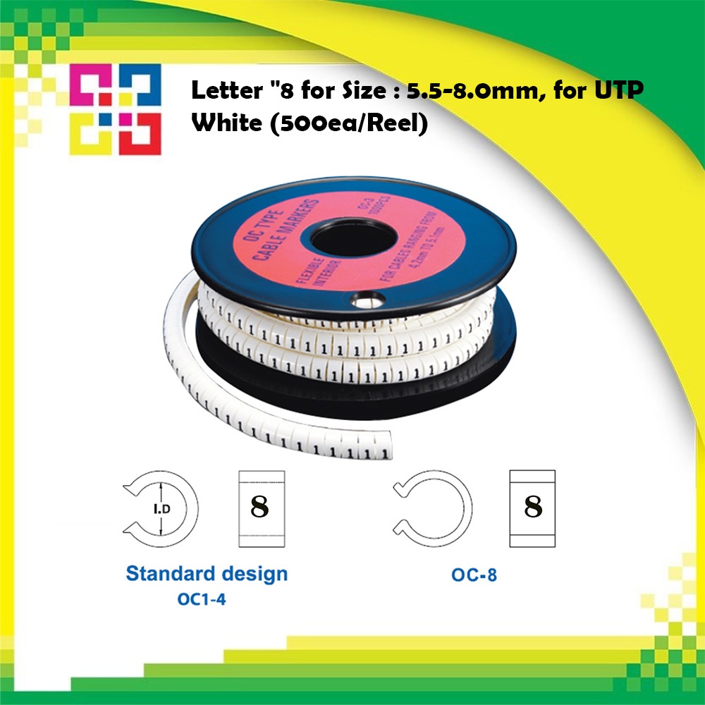 OC4-8 Letter "8" for Size : 5.5-8.0mm, for UTP White (500ea/Reel)
