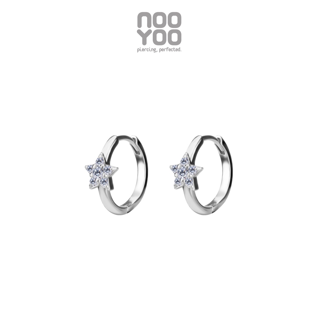 NooYoo ต่างหูสำหรับผิวแพ้ง่าย Crystal Star Hoops Surgical Steel