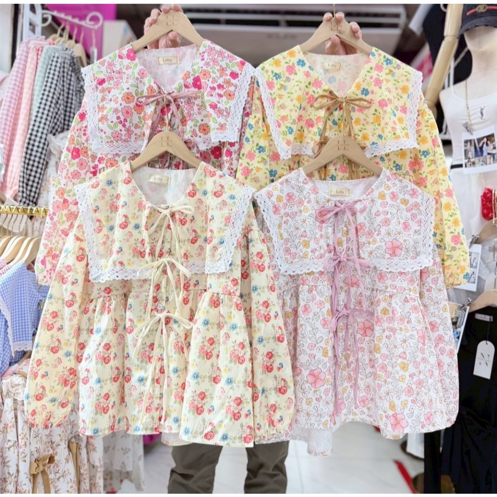 ป้าย Lilly เสื้อผ้าครัชแขนยาวแต่งปกใหญ่ อก 42 นิ้ว ยาว 22.5 นิ้ว