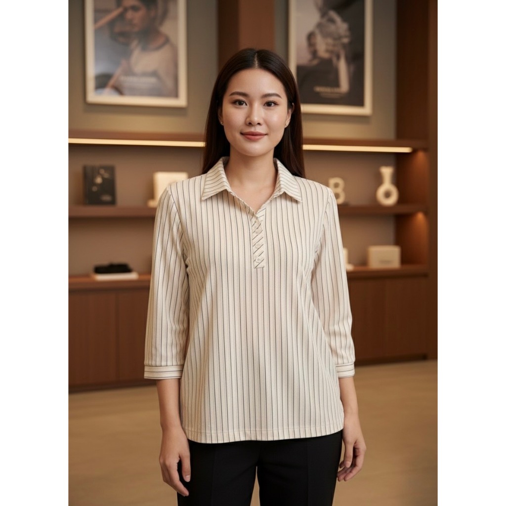 เสื้อเฃิ้ตผู้หญิง ใส่ทำงาน งานขาวดำ ฟรีไฃส์34''46''เนื้อผ้ายืดเกาหลี แบบสวม แขน3ส่วน เนื้อผ้าพริ้วทิ้งตัวใส่สบายมากๆ"