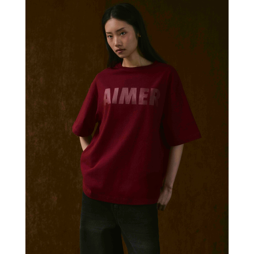 AIMER - Tone on Tone Logo T-Shirt in Burgundy