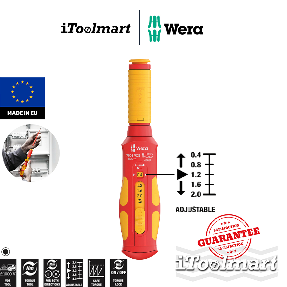 WERA ไขควงทอร์ค 9.0 7508 VDE Kraftform Safe-Torque Speed Torque screwdriver แรงบิด 0.4-2.0 Nm 050758