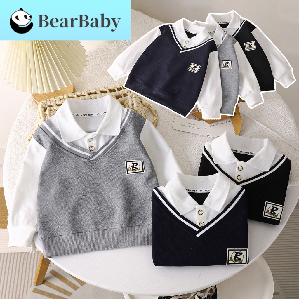 BEAR BABY เสื้อโปโลคอปกเด็ก เสื้อแขนยาวเด็ก สเวตเตอร์เด็ก สำหรับฤดูหนาว ไซส์90-160