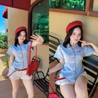 🇹🇭มีส่งด่วน🇹🇭 เสื้อเชิ้ต ปักโบว์ ผ้าโพลีเอสเทอร์ #FF74