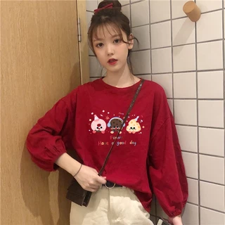 เสื้อแขนบอลลูนสาวอวบ oversize เสื้อผ้าสาวอวบแฟชั่นมาใหม่ ลายการ์ตูนน่ารัก เสื้อยืดแขนยาวผู้หญิงที่กําลังฮิต ฤดูร้อนใหม่