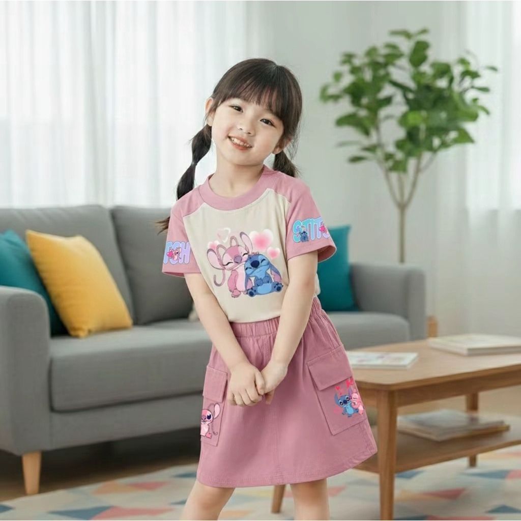 ชุดเซ็ตเสื้อกระโปรงเด็กผู้หญิง ลายการ์ตูนน่ารัก ครบไซส์ ผ้านิ่มใส่สบาย พร้อมส่ง