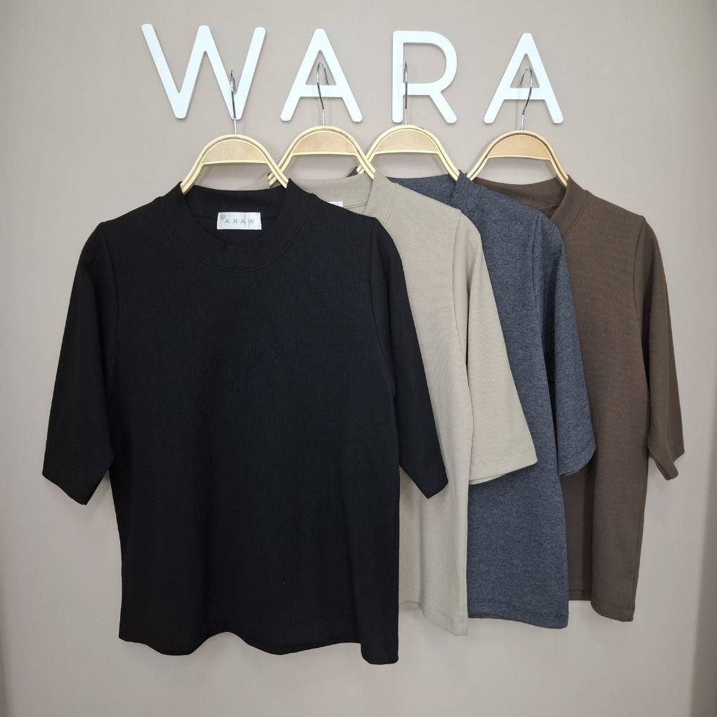 [ C42 ] WARA เสื้อคอปีน แขนศอก ผ้าร่อง ซักปั่นเครื่องได้ ไม่ต้องรีด