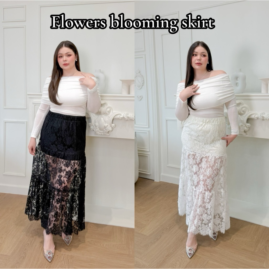 Lady M | Flowers blooming skirt plussize กระโปรงผ้าลูกไม้ซีทรู สำหรับสาวอวบ ให้ลุคเซ็กซี่ หรูหรา ใส่เที่ยว ปาร์ตี้
