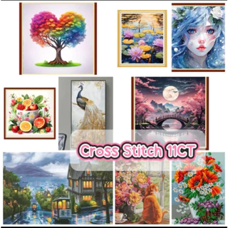 (พร้อมส่ง) ชุดปักครอสติชเส้นด้าย 11CT Cross stitch ครอสติชผ้าพิมพ์ลาย งานฝีมือ DIY งานเย็บปักถักร้อย
