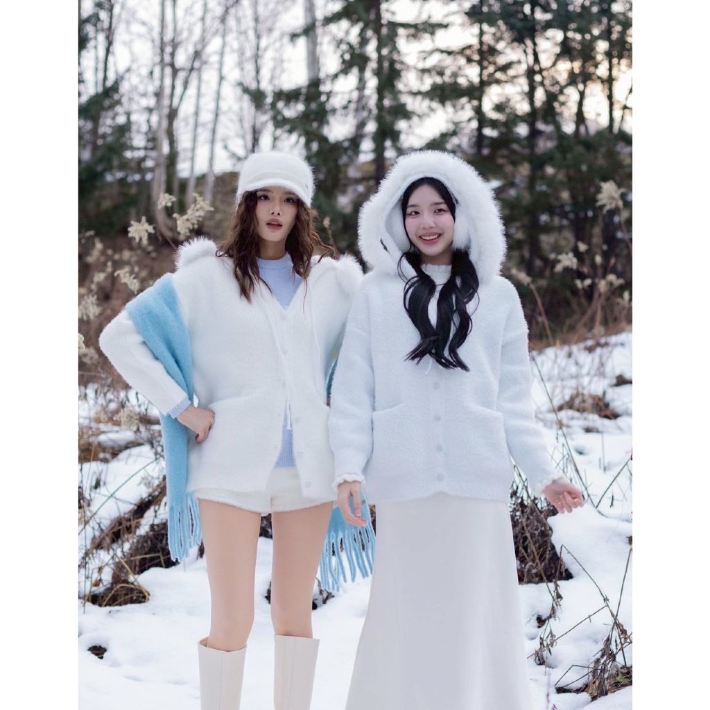 KNS28 Snow Flurry Knitted Sweater เสื้อไหมพรมขนมิ้งค์