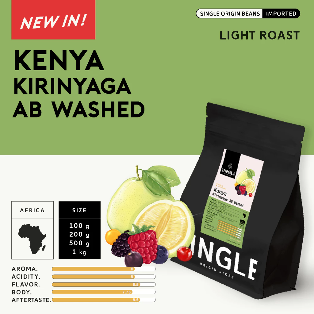 (Flash Sale รอบคั่ว 30/7/2026 100-200g) เมล็ดกาแฟคั่วอ่อน Kenya Kirinyaga AB Washed (Specialty Coffee)