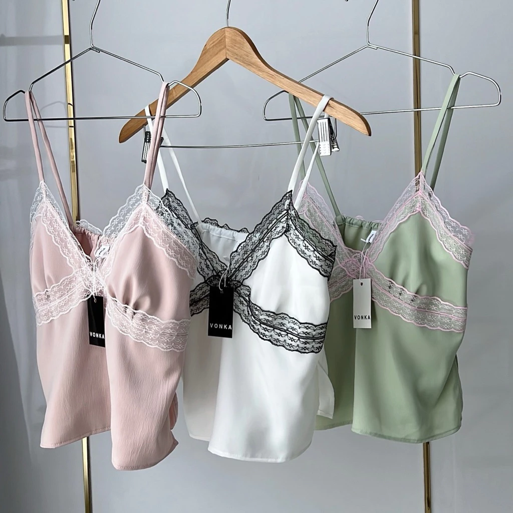 sanza top สายเดี่ยวลูกไม้ ❗️ก่อนกดสีนู้ดเลื่อนดูสีจริงก่อนนะคะ* บางรูปสีอาจเพี้ยนได้ถ่ายจากงานจริง
