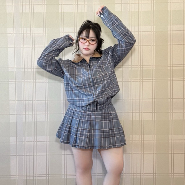 Chubby Supi - KENDALL SET ชุดเซ็ต2ชิ้น แจ็คแก็ต+กระโปรงทวิส ลายสก็อตไซส์ใหญ่ (wa) ชุดเที่ยวต่างประเทศ เที่ยวคาเฟ่