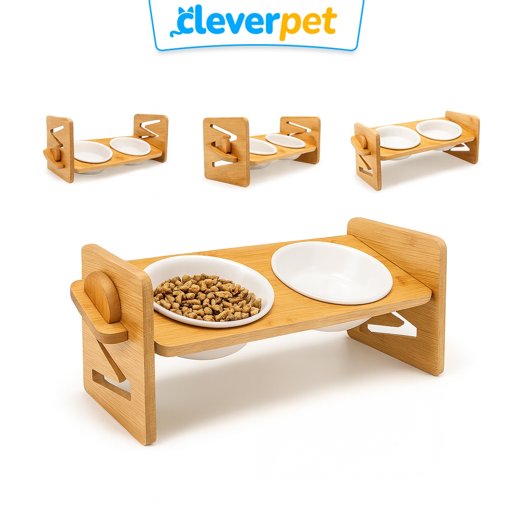 [ส่งฟรี🇹🇭] CleverPet ชามให้อาหารแมว พร้อมขาตั้งไม้ ชามแมวยกสูง ชามอาหารหมา Elevated Pet Bowl