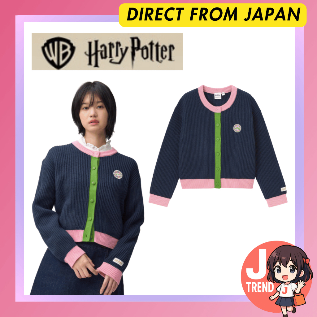 【ของแท้ลิขสิทธิ์แท้】GU × Harry Potter คาร์ดิแกนคอป crew ปักโลโก้ Honeydukes สีกรม Navy รุ่นพิเศษจากญ