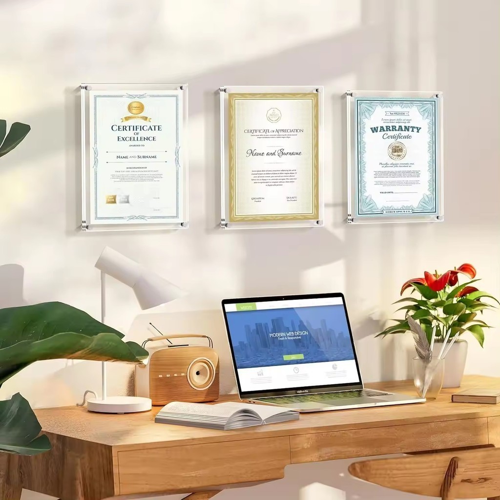 ป้ายอะคริลิค กรอบรูปอะคริลิค กรอบรูปอะคริลิคใสมีหมุดลอย ติดผนัง ป้ายรูปอะคริลิค ใช้สองทาง A3/A4 - รูปที่ 2