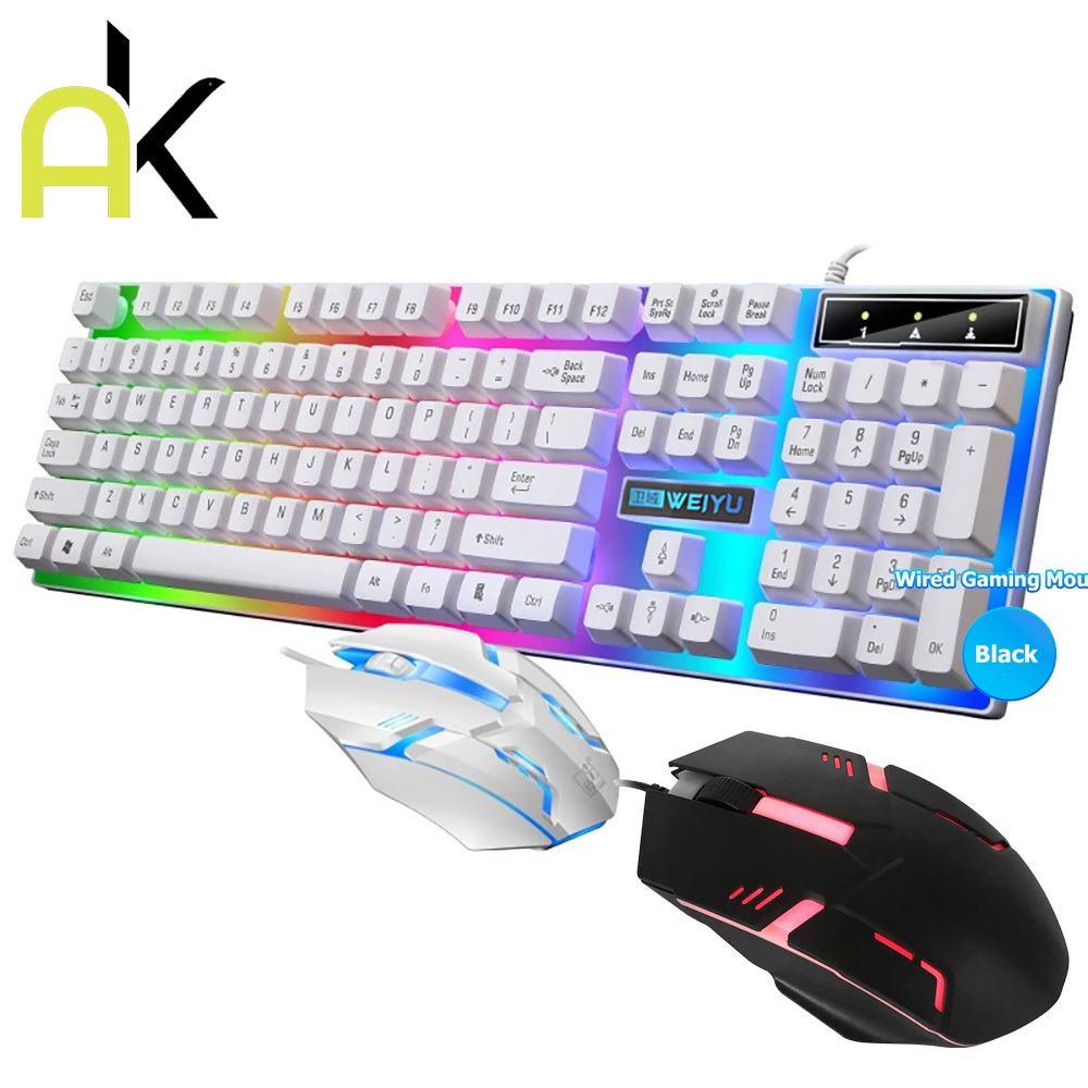AK คีย์บอร์ดคีย์บอร์ดเกมมิ่ง คีย์บอร์ดมีสาย Gaming RGB LED แป้นพิมพ์ ชุดแป้นพิมพ์และเมาส์
