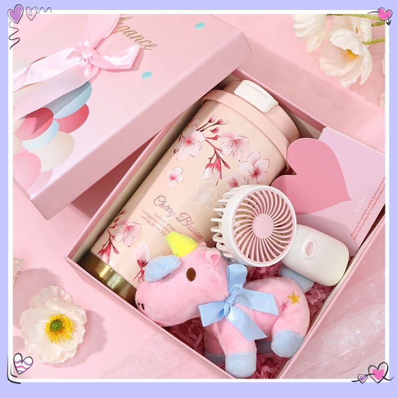 Gift Set สแตนเลสสองด้าน 316 Bellflower ถ้วยกาแฟฟางแบบพกพาสูญญากาศฉนวนขวดน้ํามูลค่าความงามสูง