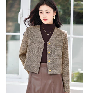 สีดํา Blazer เบลเซอร์ ผู้หญิง ผ้าทวีต สไตล์คุณหนู มีซับในตัว งานสวยหรูหรา เสื้อคลุม ดีเทลแต่งกระเป๋า แขนยาว