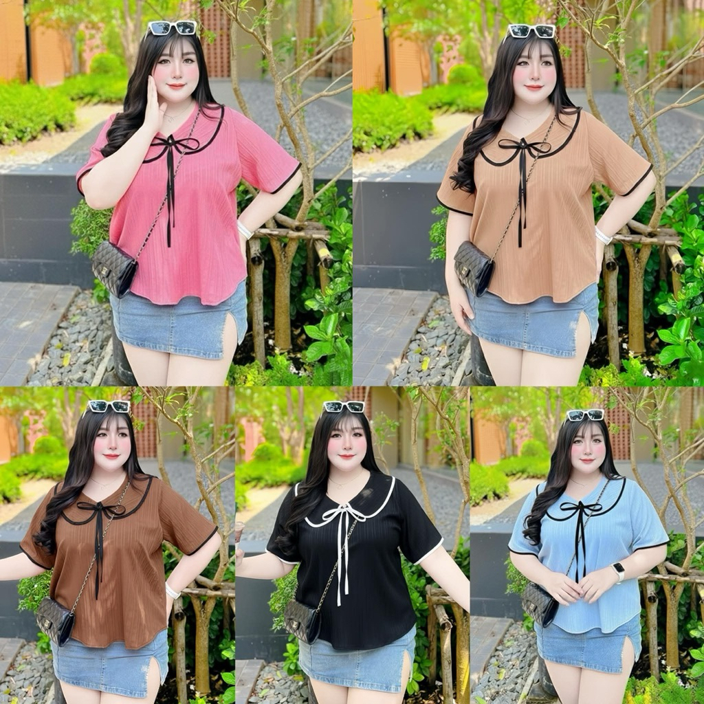 เสื้อคอบัว อก44-52 นิ้วใส่ได้ อกหน้าผ้า54นิ้ว สำหรับสาวอวบอ้วน ผ้าด๊อบบี้ใส่สบาย