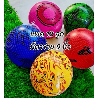 🌷ยกโหล🌷บอลชายหาด 9 นิ้ว มีตาข่าย 12 ชิ้น มีราคาส่ง