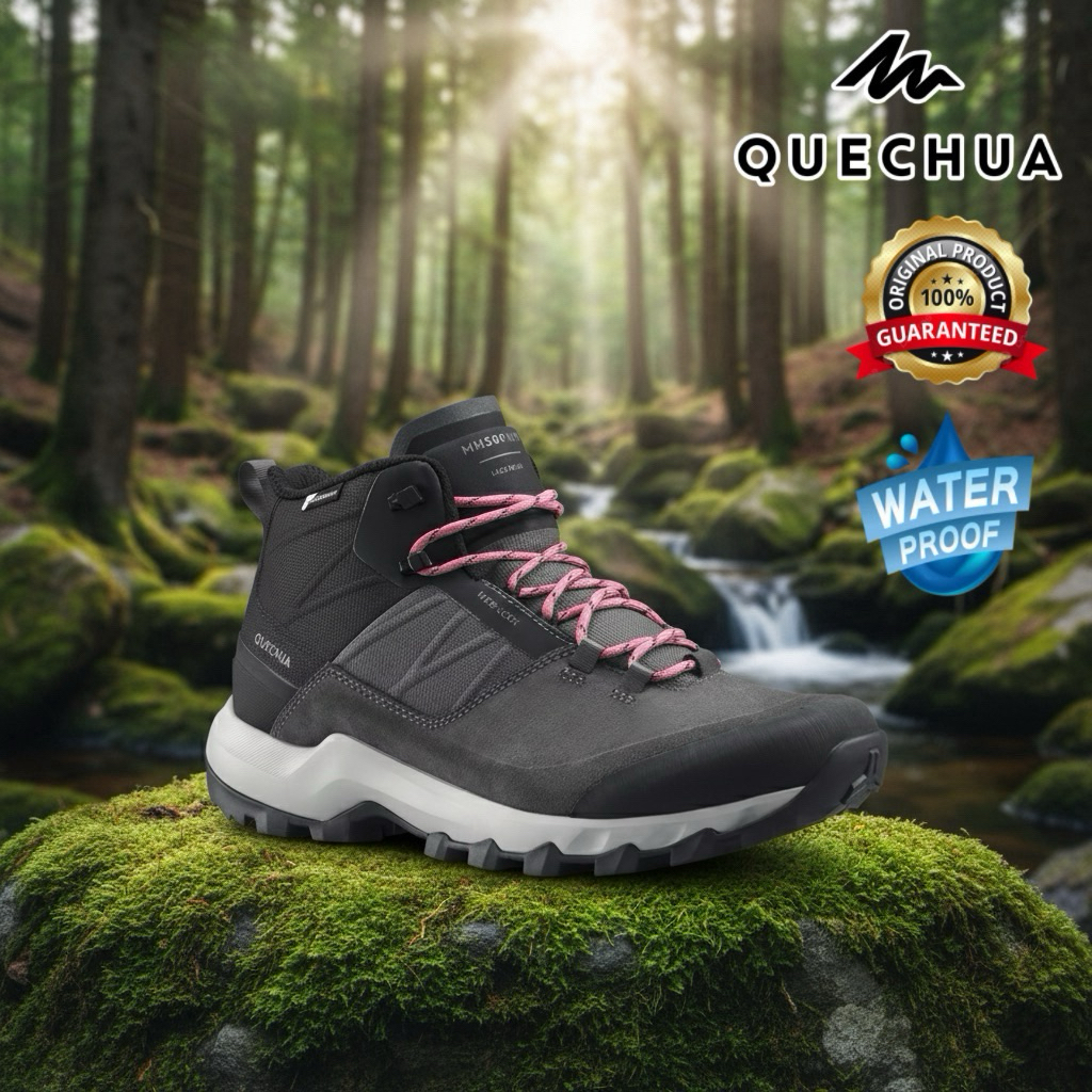 รองเท้าเดินป่าหุ้มข้อกันน้ำสำหรับผู้หญิง “มีไซส์ 36-41“ รุ่น MH500 (สีเทา/ชมพู) QUECHUA