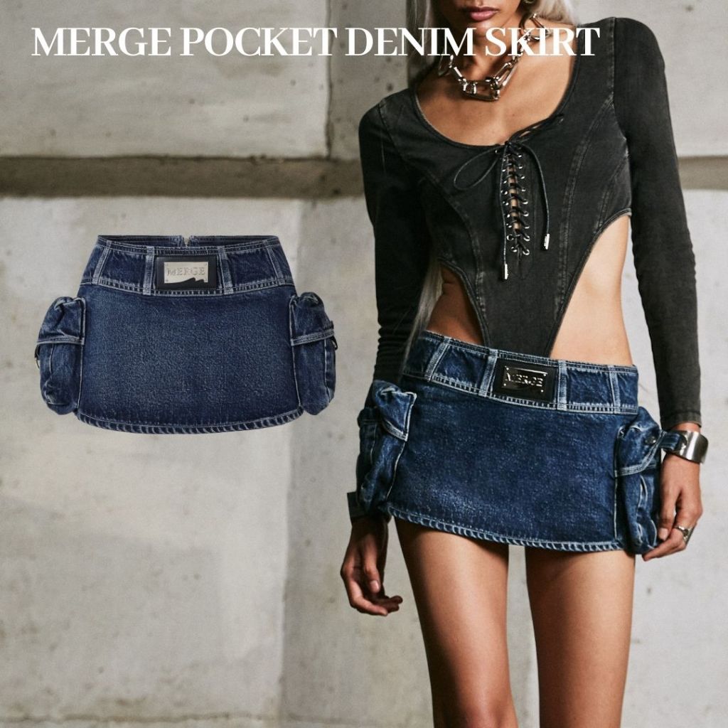Merge Official - Merge Pocket Denim Skirt (พร้อมส่ง)