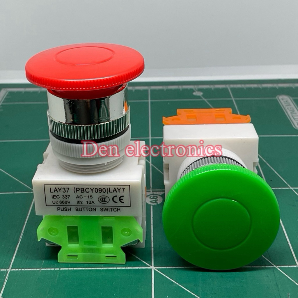 สวิตช์ ดอกเห็ด Emergency Switch กดติด-ปล่อยดับ คอ 22 มิล 2 คอนแทค NO,NC