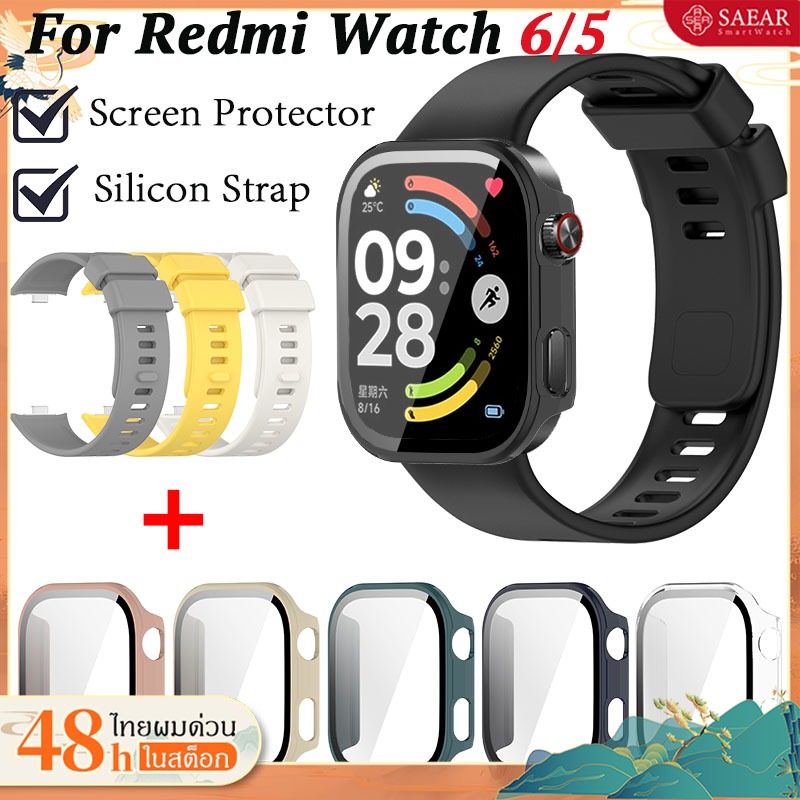【เคส+สาย】สายซิลิโคน For Redmi Watch 6 5 สายยางกีฬาอ่อน ฝาครอบแข็ง วัสดุ PC สำหรับ Xiaomi Redmi Watch 6 5 สายรัดนาฬิกา