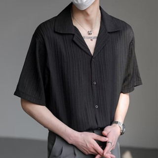 เสื้อเชิ้ตแขนสั้นทรงหลวมสำหรับผู้ชาย สไตล์เกาหลี แฟชั่น บาง …