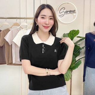 Serene's Choice เสื้อไหมพรม คอปก โปโล ทูโทน แขนสั้น ปักโลโก้ ซีรีน Sweater Two-tone Polo Knit