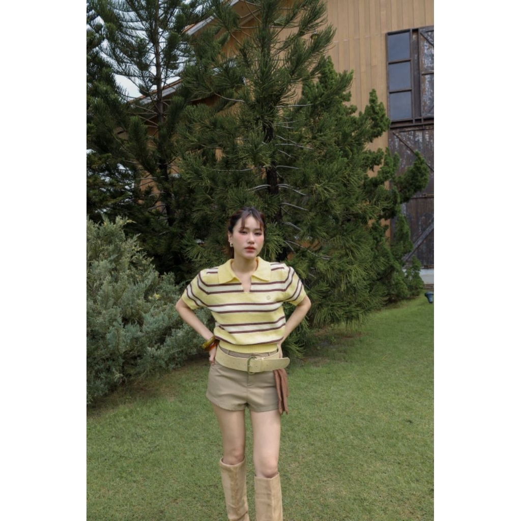 Glamclothes YUHU POLO KNIT เสื้อโปโลไหมพรมลายสีกรี๊ดมากกก เนื้อผ้านุ่ม ใส่สบาย - รูปที่ 2