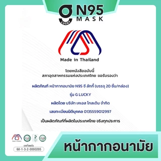 จีลัคกี้ หน้ากากอนามัย N95 แมสหน้าเรียว ทรง 3 มิติ หนา 4 ชั้น G LUCKY N95 3D Face Mask 4-Layer