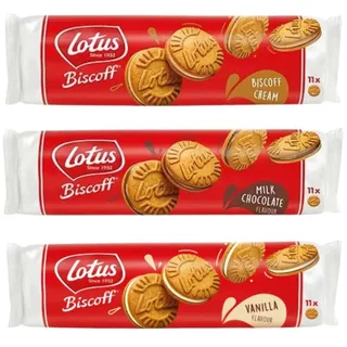 Lotus Sandwich Biscuit แซนวิชคุ้กกี้ ขนาด 110g มี ทั้งหมด 11 ชิ้น มี 3 รสชาติ