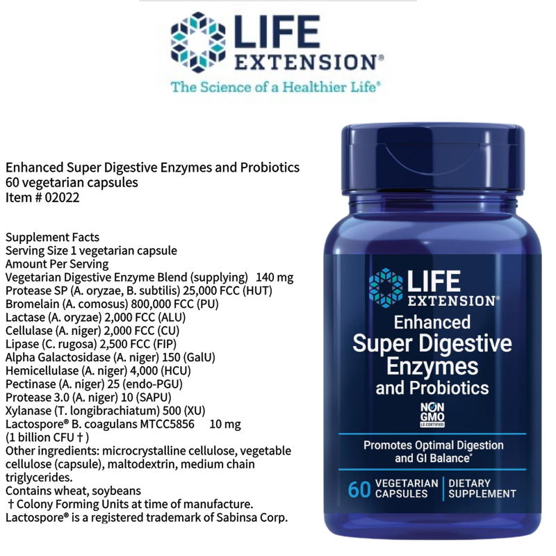 LE Enhanced Super Digestive Enzymes and Probiotics support digestion for plant-based diets 60caps