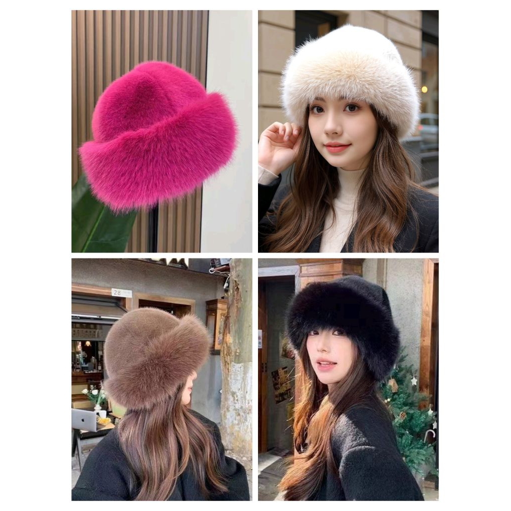 พร้อมส่งจากไทย หมวกบักเก็ต หมวกไหมพรม หมวกขน ฟูๆ ขนนุ่ม กันหนาว