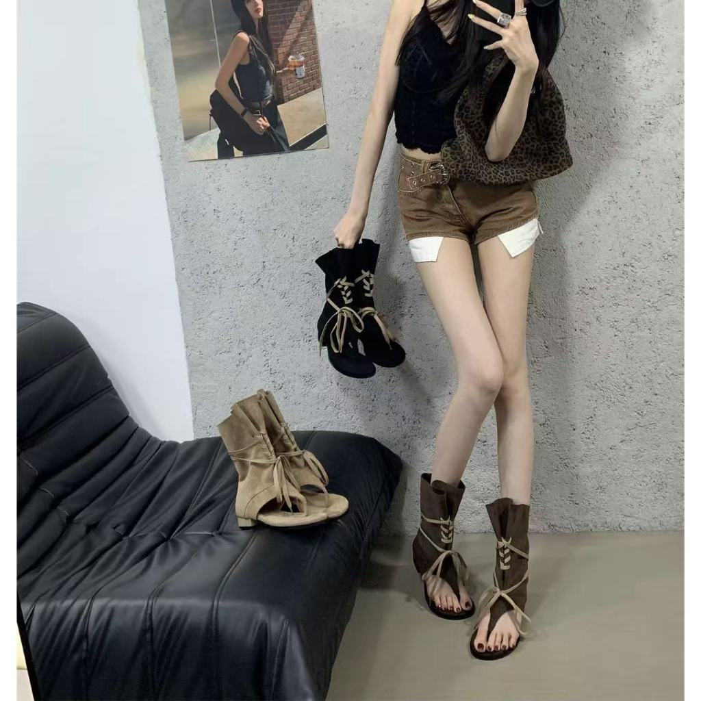 (เกรดA)พร้อมส่งจากไทย TX759 รองเท้าเเตะหนีบนิ้วเท้า มีสายรัด รองเท้าโรมันแบบผูกเชือก ส้นแบน เบา ใส่ สบาย สำหรับผู้หญิง