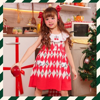 Chelsee ชุดเดรสกระโปรง มีปก ลายเชอร์รี่ ผ้า 100%Cotton เด็กผ…
